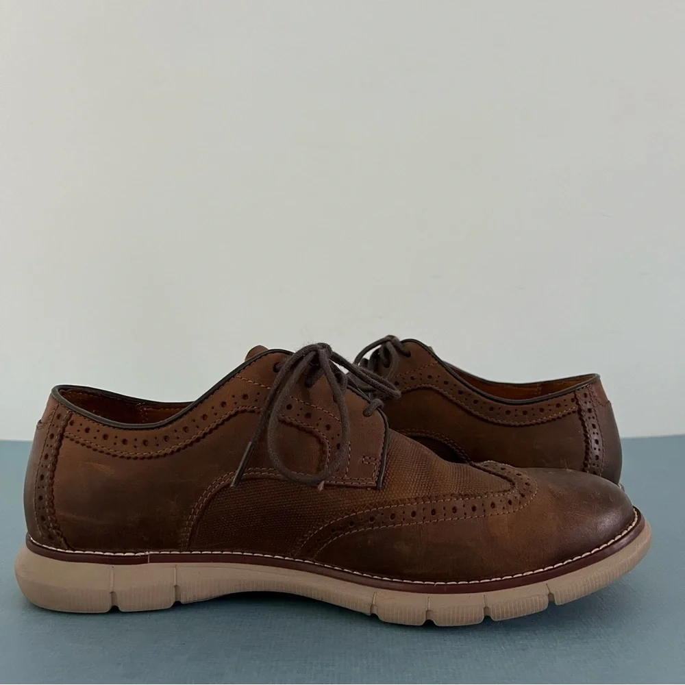 Johnston &‎ Murphy Holden Embossed Brown Leather Oxford Wingtip Dress Shoes